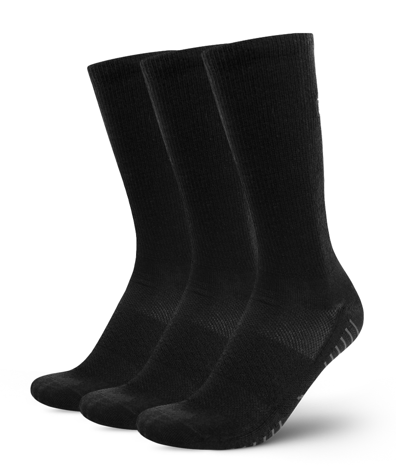 Flagship Black Merino Wool Lite Crew Socks 3-Pack