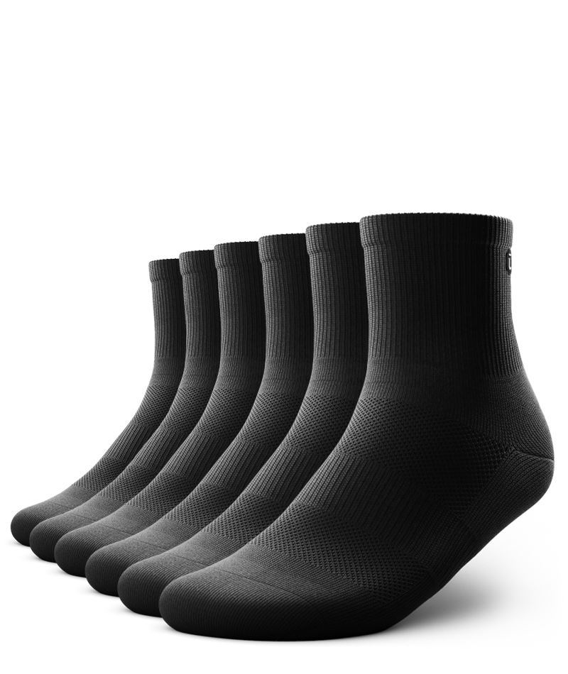 Lot de 6 chaussettes de sport noires mi-mollet phares V1