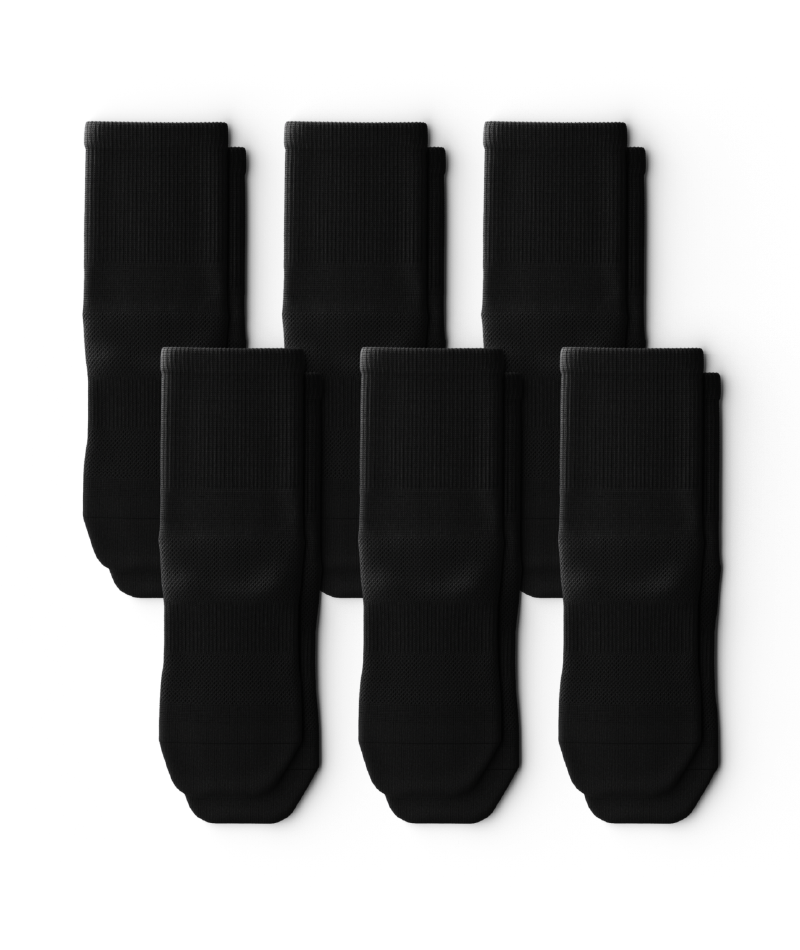 Lot de 6 chaussettes de sport noires mi-mollet phares V1