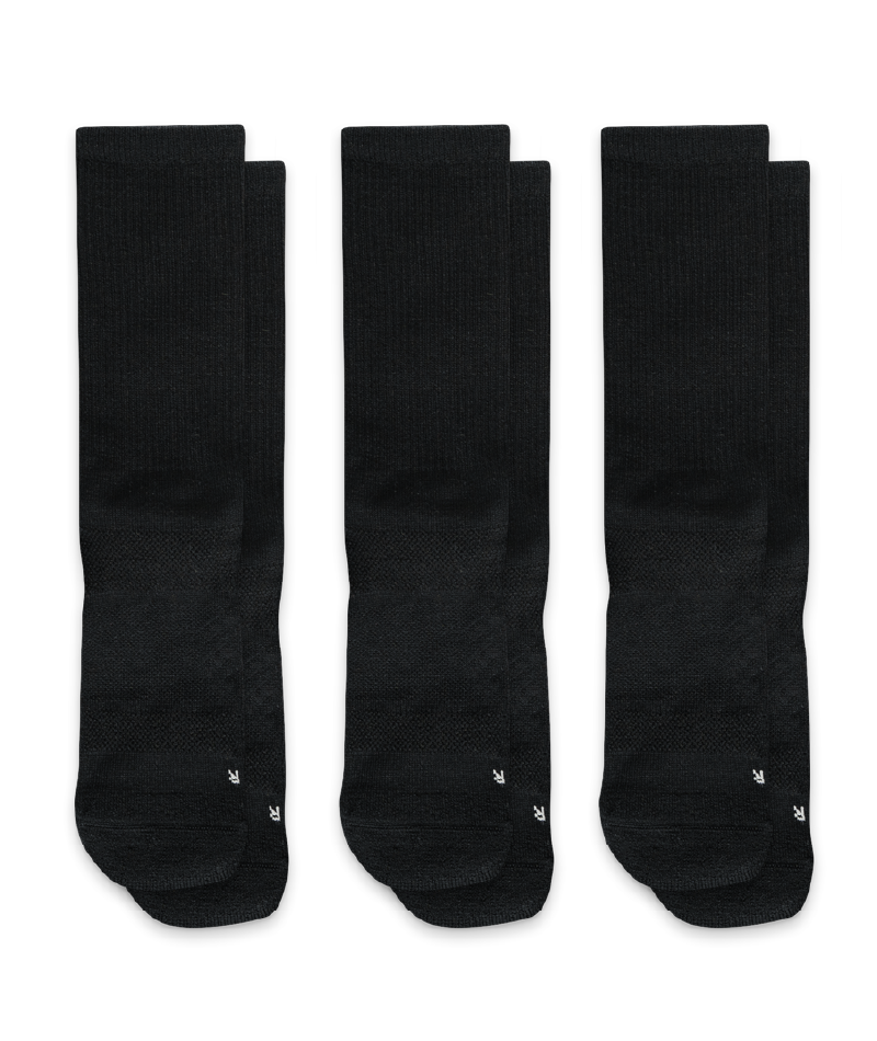 Flagship Black Merino Wool Midweight Crew Socks 3-Pack