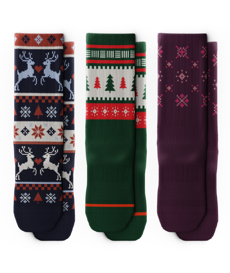 Holiday Sweater Athletic Crew Socks 3-Pack