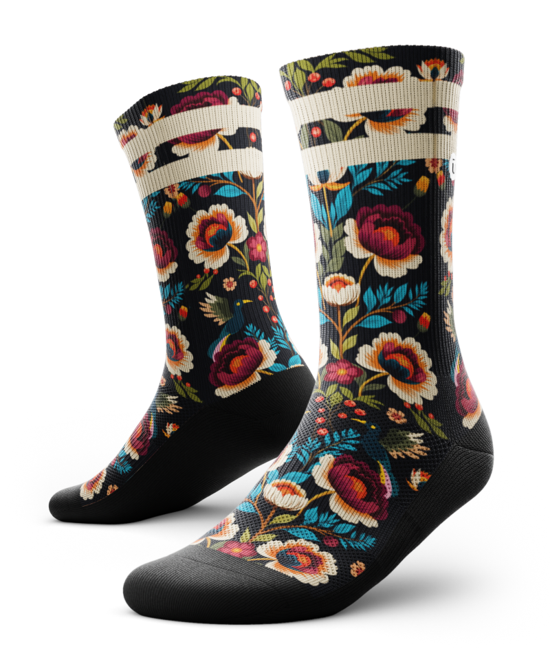Midnight Flora Athletic Crew Socks