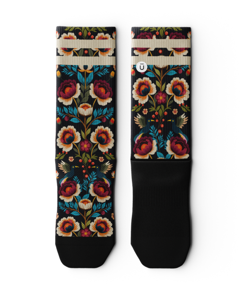 Midnight Flora Athletic Crew Socks