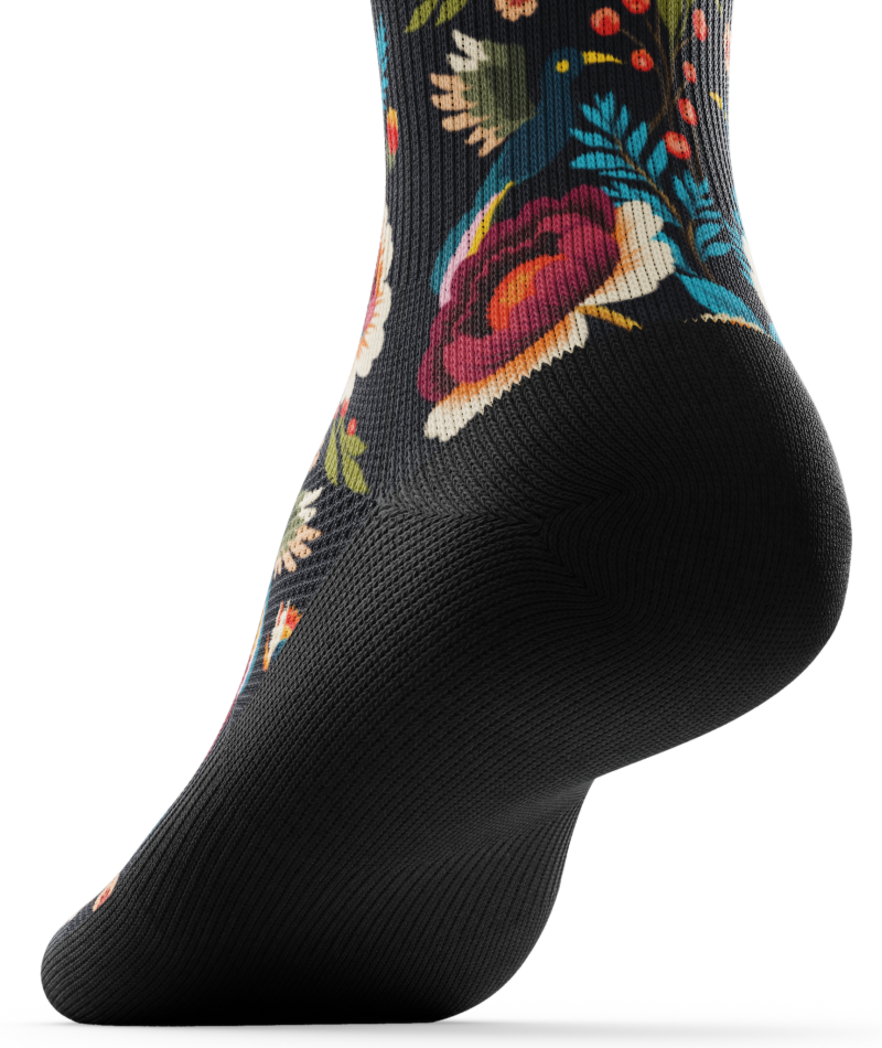 Midnight Flora Athletic Crew Socks