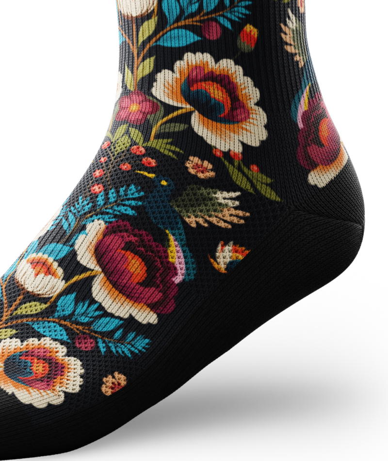Midnight Flora Athletic Crew Socks