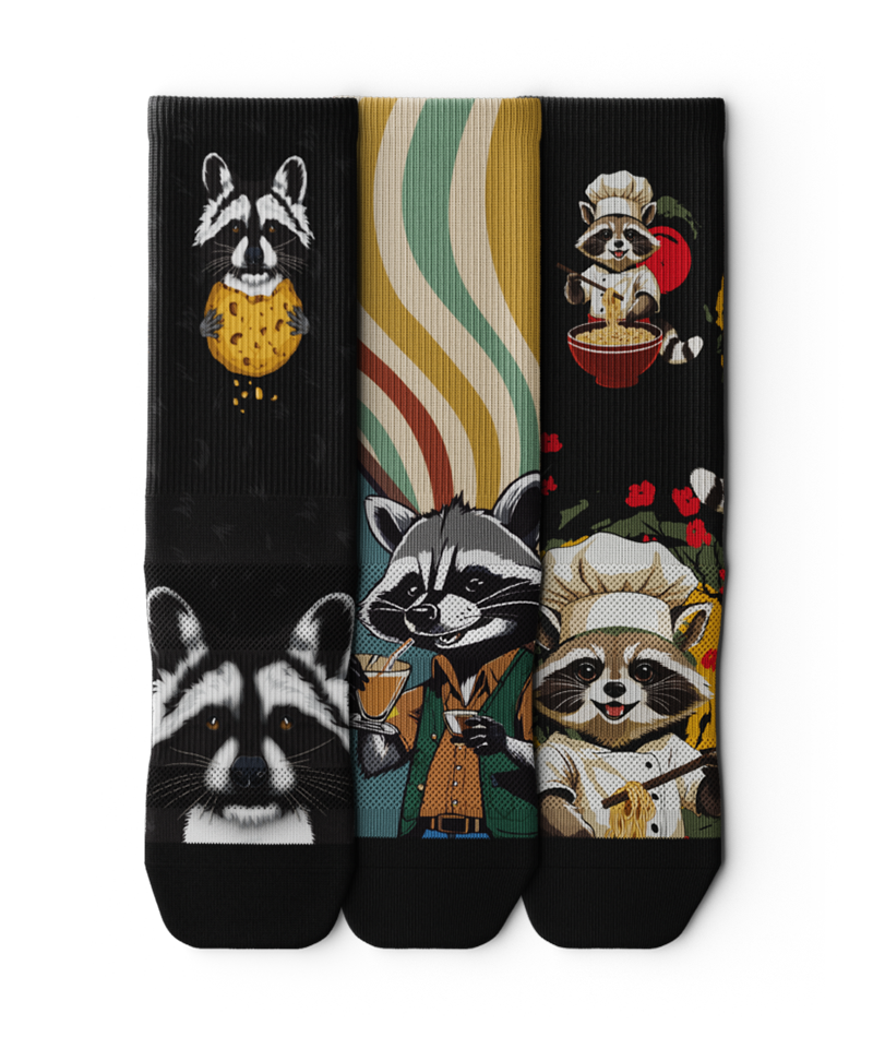 Raccoon Frenzy Crew Socks 3-Pack