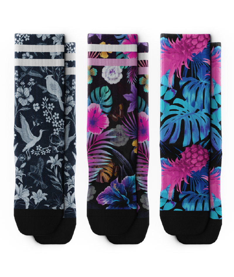 Tropical Flora Athletic Crew Socks 3-Pack